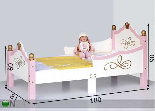 Lasten sänky CINDERELLA valkoinen/vaaleanpunainen mitat