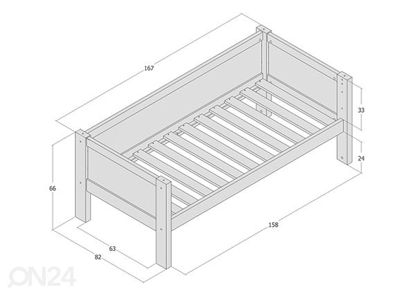 Lasten sänky Jerwen 70x160 cm mitat