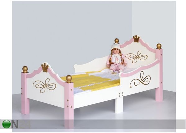 Lasten sänky + patja CINDERELLA valkoinen/vaaleanpunainen