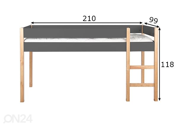 Lasten sänky Pelle 90x200 cm mitat