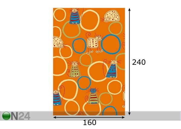 Lastenhuoneen matto FELINE, oranssi 160x240 cm mitat