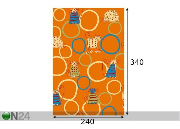 Lastenhuoneen matto FELINE, oranssi 240x340 cm mitat