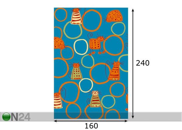 Lastenhuoneen matto FELINE, sininen 160x240 cm mitat