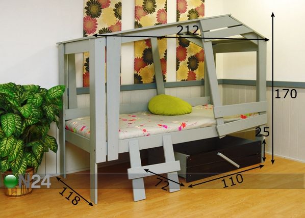 Lastensänky BIRD NEST, mänty 90x200 cm mitat