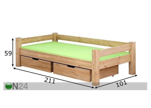Lastensänky FÖÖNIKS 90x200 cm vuodevaatelaatikolla mitat