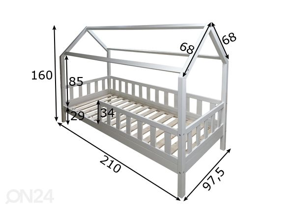 Lastensänky massiivipuuta 90x200 cm mitat