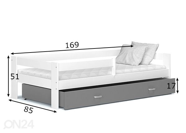 Lastensänky vuodevaatelaatikolla 80x160 cm mitat