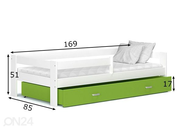 Lastensänky vuodevaatelaatikolla 80x160 cm mitat
