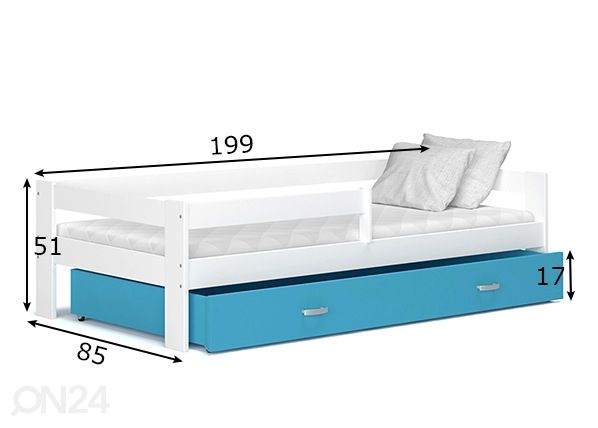 Lastensänky vuodevaatelaatikolla 80x190 cm mitat
