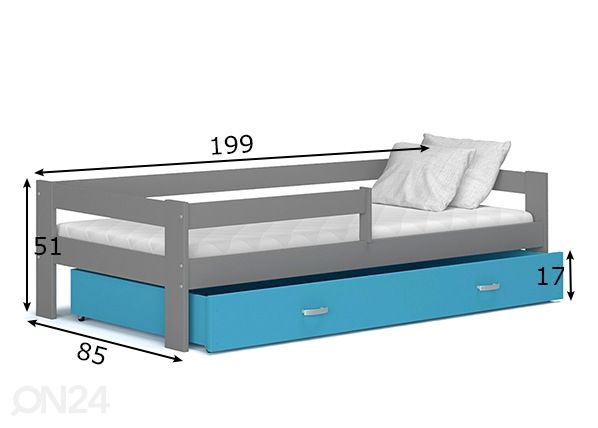 Lastensänky vuodevaatelaatikolla 80x190 cm mitat