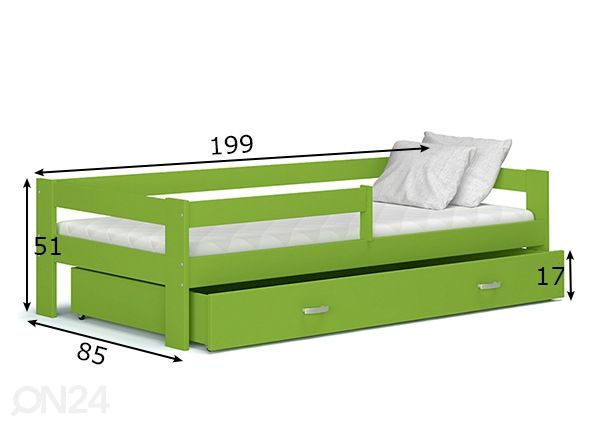 Lastensänky vuodevaatelaatikolla 80x190 cm mitat