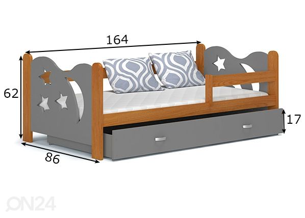 Lastensänky vuodevaatelaatikolla + patja 80x160 cm mitat