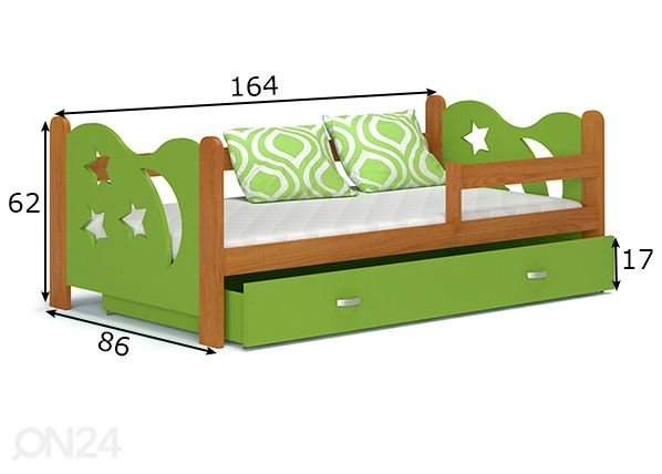 Lastensänky vuodevaatelaatikolla + patja 80x160 cm mitat
