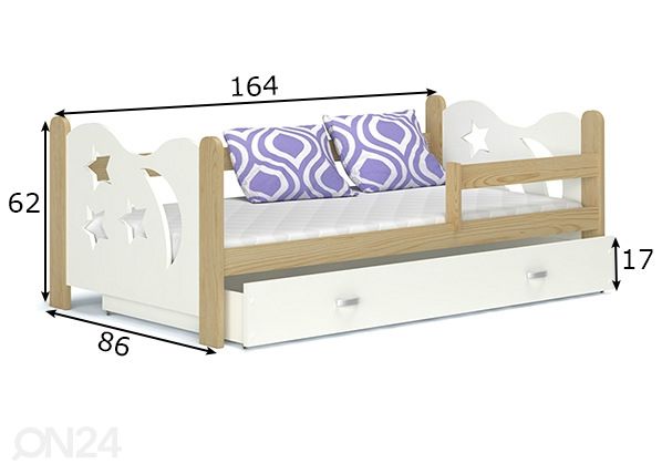 Lastensänky vuodevaatelaatikolla + patja 80x160 cm mitat