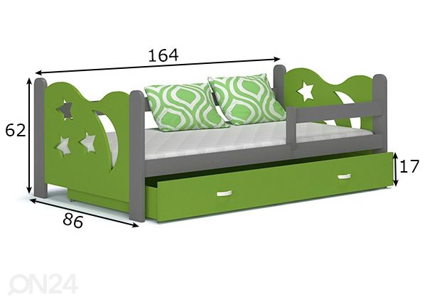 Lastensänky vuodevaatelaatikolla + patja 80x160 cm mitat