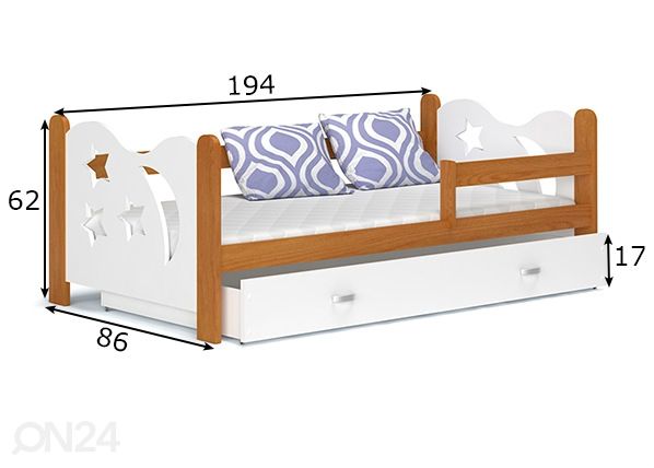Lastensänky vuodevaatelaatikolla + patja 80x190 cm mitat
