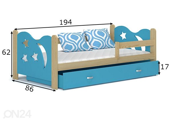 Lastensänky vuodevaatelaatikolla + patja 80x190 cm mitat
