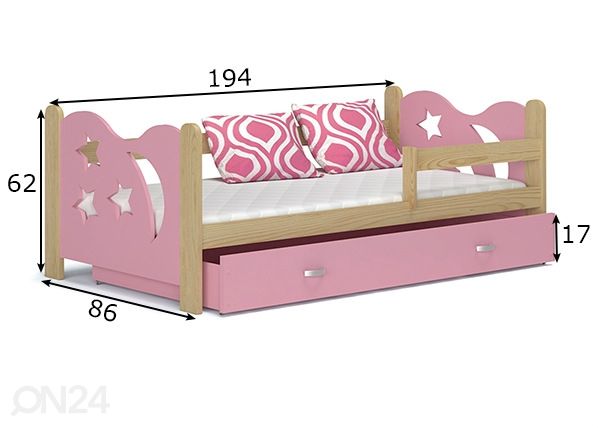 Lastensänky vuodevaatelaatikolla + patja 80x190 cm mitat