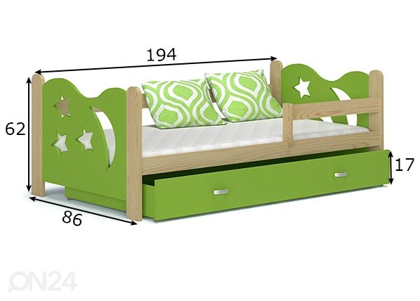 Lastensänky vuodevaatelaatikolla + patja 80x190 cm mitat