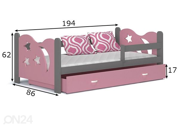 Lastensänky vuodevaatelaatikolla + patja 80x190 cm mitat