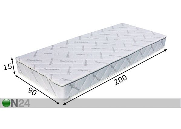 Lateksipatja 90x200x15 cm mitat