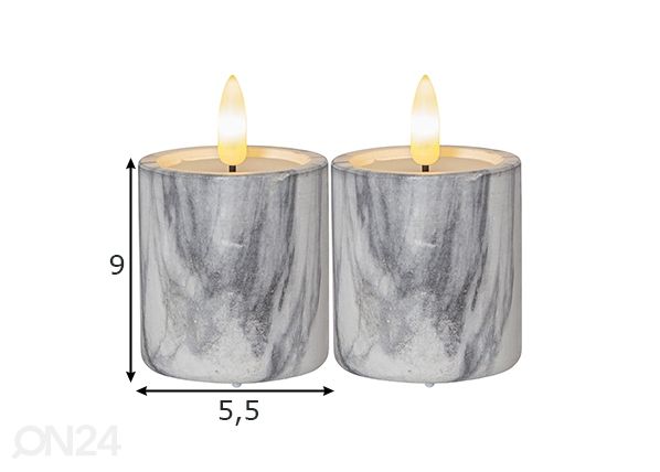 LED-kynttilät Flamme Marble 2 kpl mitat