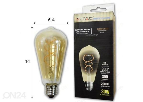 LED lamppu hehkulangalla E27 5 W mitat