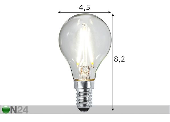 LED sähkölamppu E14 2,3 W mitat