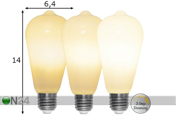 LED sähkölamppu E27 6,5 W mitat