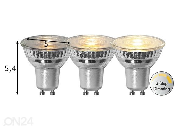 LED sähkölamppu GU10 4,4 W mitat