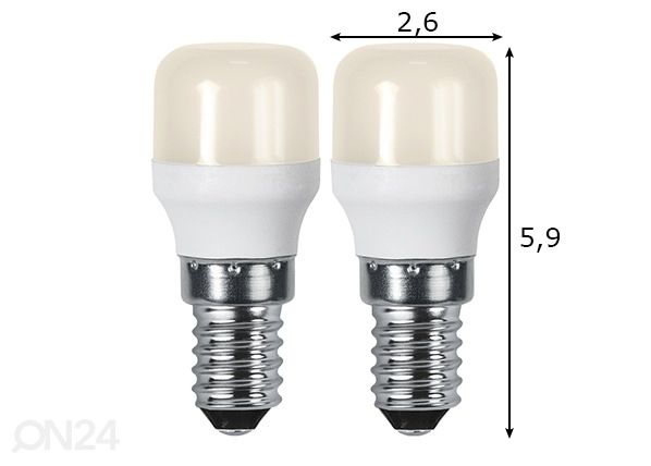 LED sähkölamput E14 1,4 W 2 kpl mitat