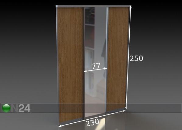 Liukuovet PRESTIGE, 1 peili ja 2 melamiiniovea 230x250 cm mitat