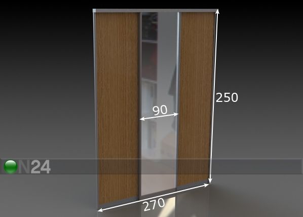 Liukuovet PRESTIGE, 1 peili ja 2 melamiiniovea 270x250 cm mitat
