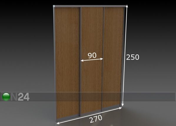 Liukuovet PRESTIGE, 3 melamiiniovea 270x250 cm mitat