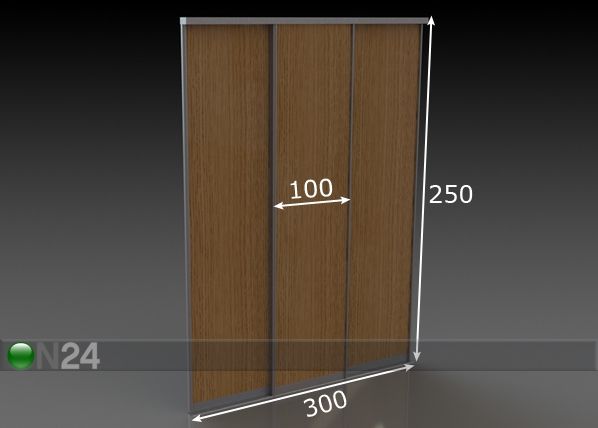 Liukuovet PRESTIGE, 3 melamiiniovea 300x250 cm mitat