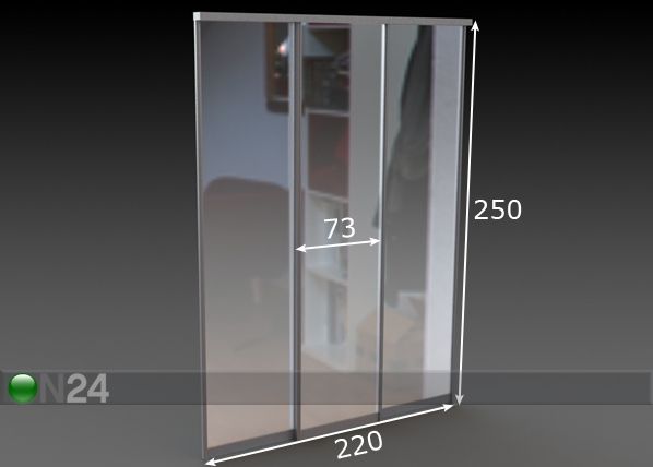 Liukuovet PRESTIGE, 3 peiliovea 220x250 cm mitat