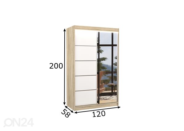 Liukuovikaappi 120 cm + LED mitat