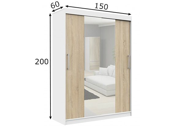 Liukuovikaappi 150 cm mitat