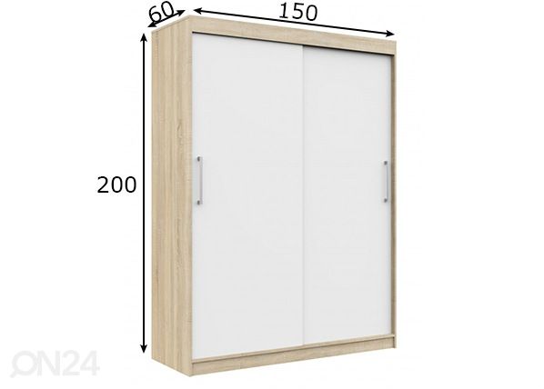 Liukuovikaappi 150 cm mitat