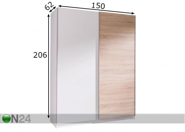 Liukuovikaappi 150 cm mitat
