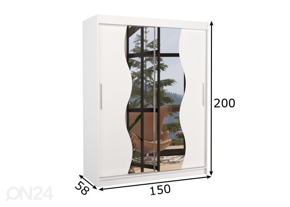 Liukuovikaappi 150 cm mitat