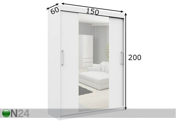 Liukuovikaappi 150 cm mitat