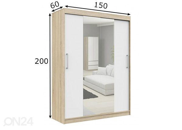 Liukuovikaappi 150 cm mitat