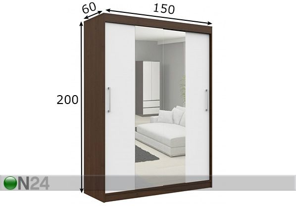 Liukuovikaappi 150 cm mitat