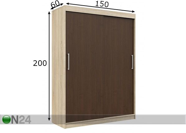 Liukuovikaappi 150 cm mitat