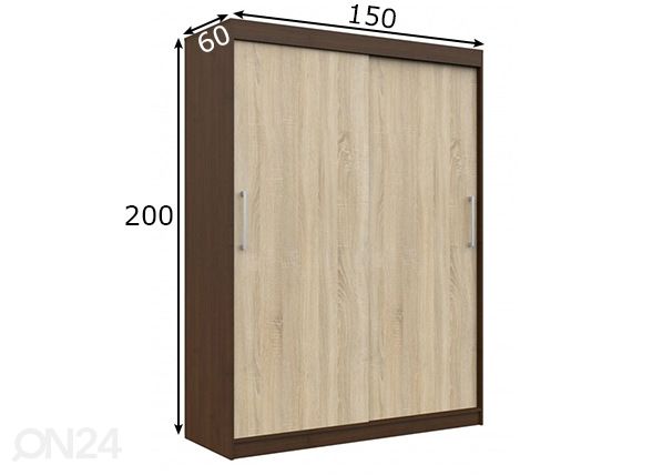 Liukuovikaappi 150 cm mitat