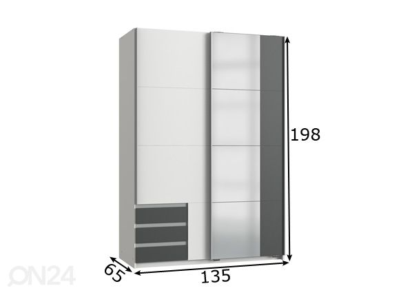 Liukuovikaappi 180 cm Rocco2 mitat