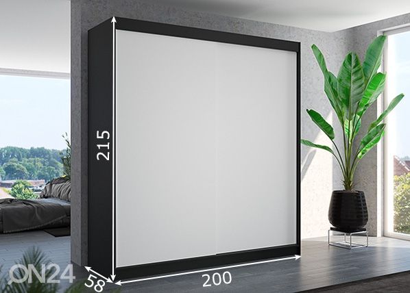 Liukuovikaappi 200 cm mitat