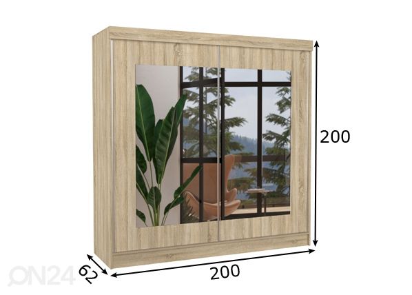 Liukuovikaappi 200 cm mitat