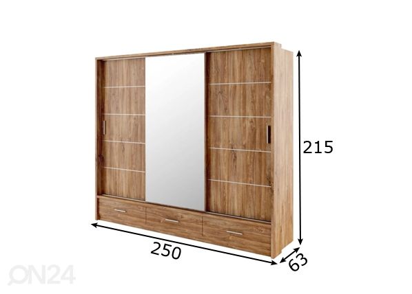 Liukuovikaappi 250 cm mitat